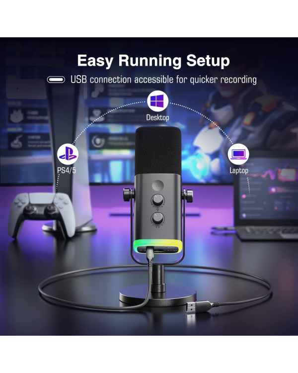 Микрофон Fifine AmpliGame AM8 RGB для игр | подкасты | потоки | XLR черный