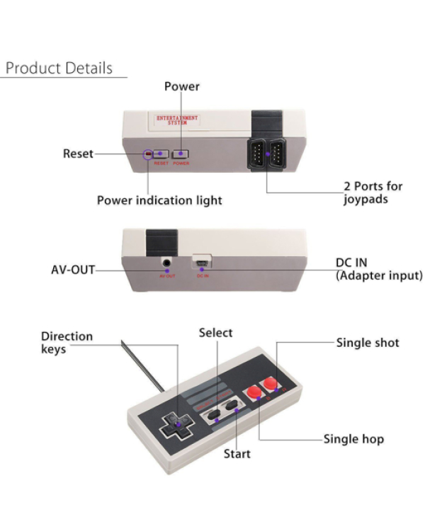 Игровая консоль Goodbuy с 2 джойстиками и 256 8-битными играми серого цвета