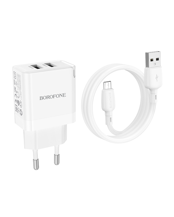 Borofone Настенное зарядное устройство BN15 Strong - 2xUSB - 2,1A с кабелем USB - Micro USB белый (повреждённая упаковка)