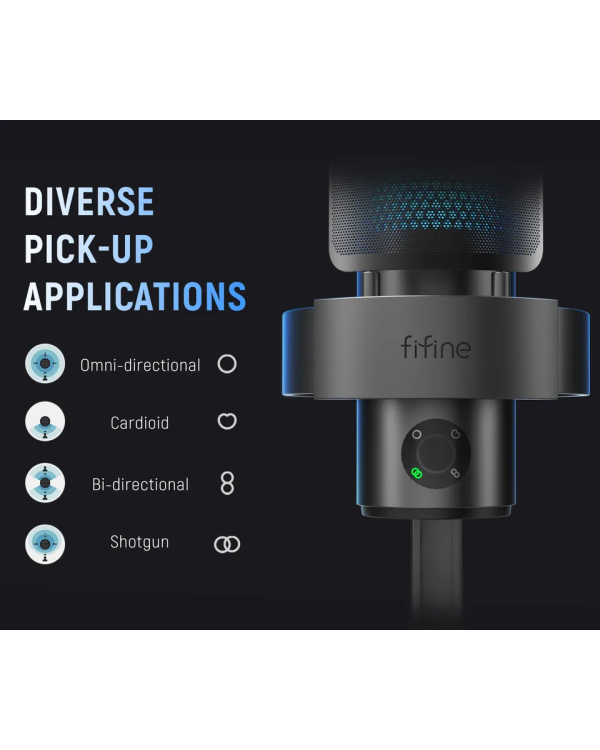 Микрофон Fifine A9 RGB для игр | подкасты | потоки | штатив | черный