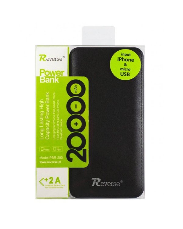 Reverse PBR-290 Fast Charge Power Bank 20000mAh Портативный аккумулятор 5V 2.1A  + Кабель и Зарядка Через Lightning Гнездо черный