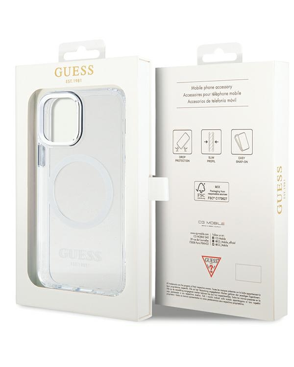 Guess GUHMP12MHTRMS iPhone 12|12 Pro 6.1" |Серебристый жесткий чехол Metal Outline Magsafe