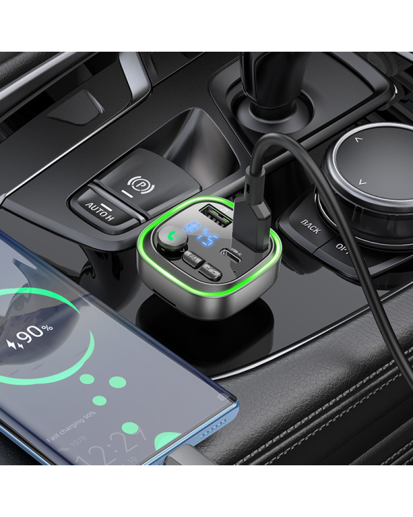 Borofone Трансмиттер FM BC48 Broad MP3, Bluetooth - 2xUSB + Type C - QC 3.0 18W черный (повреждена упаковка)