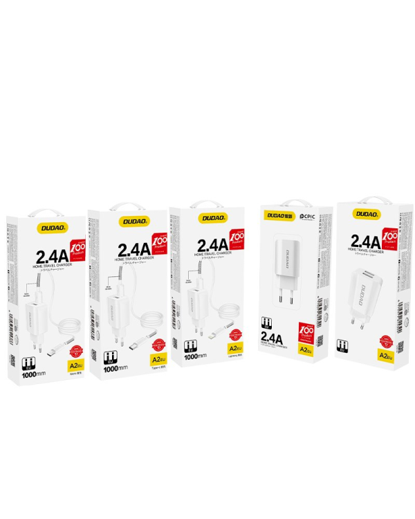 Dudao 2x USB Home Travel EU Adapter Wall Charger 5V/2.4A + Lightning cable white (A2EU + Lightning white)