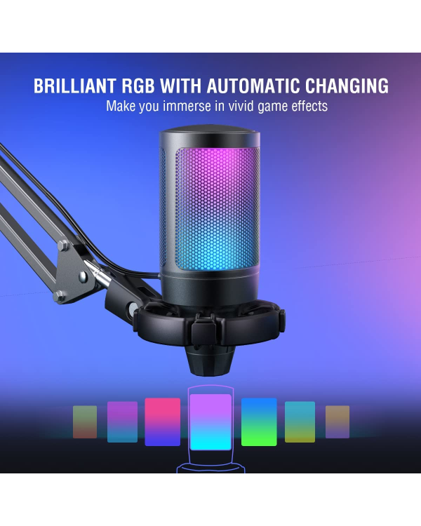Микрофон Fifine AmpliGame A6T RGB для игр | подкасты | потоки | штатив | черный