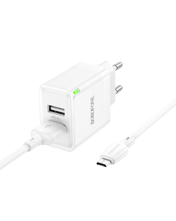 Borofone Настенное зарядное устройство BN15 Strong - 2xUSB - 2,1A с кабелем USB - Micro USB белый (повреждённая упаковка)