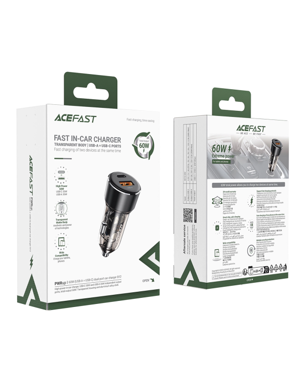 Автомобильное зарядное устройство Acefast B12 60 Вт USB-A | USB-C - черный