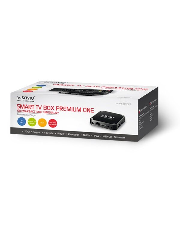 Savio TB-P01 Приставка для TV Android 9.0 / 4K / Wi-Fi / 2GB / 16GB / 4 x 1.2 Ghz / H.265 / HDMI v2.0 / USB / Micro SD