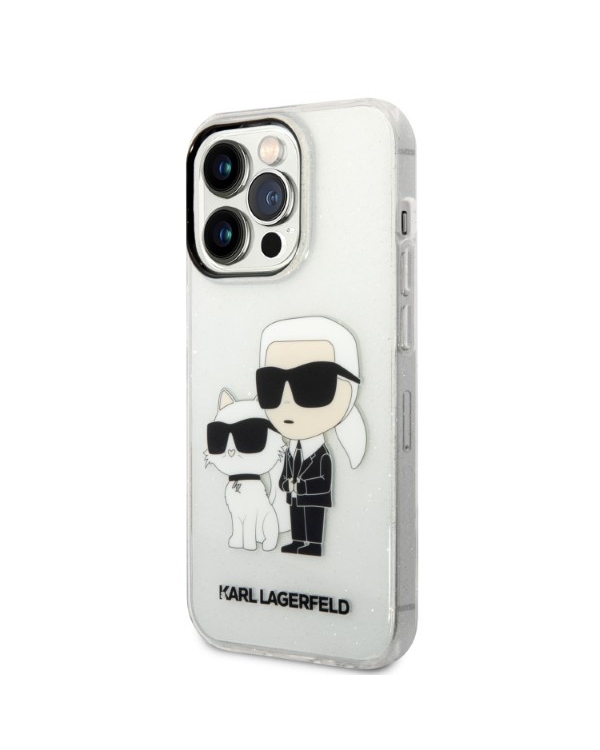 Karl Lagerfeld IML Glitter Karl and Choupette NFT Case for iPhone 14 Pro Transparent
