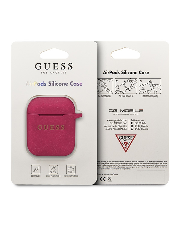 Guess GUACCSILGLFU Силиконовый чехол для наушников Apple Airpods 1 | 2 Розовый