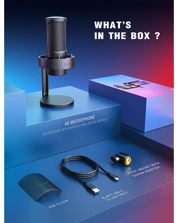Микрофон Fifine Amplifire A8 RGB для игр | подкасты | потоки | штатив | черный