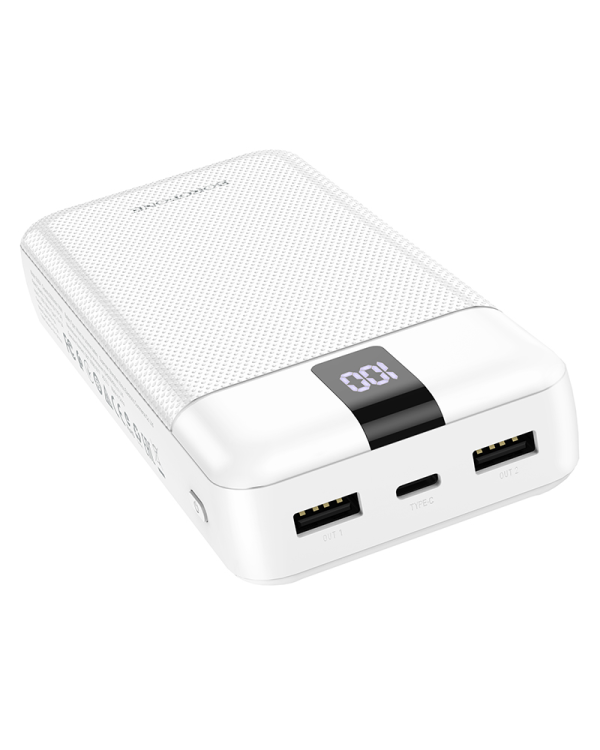 Borofone Power Bank 20000mAh BJ20A Mobile - 2xUSB - with 3 in 1 Micro USB, Type C, Lightning cable white