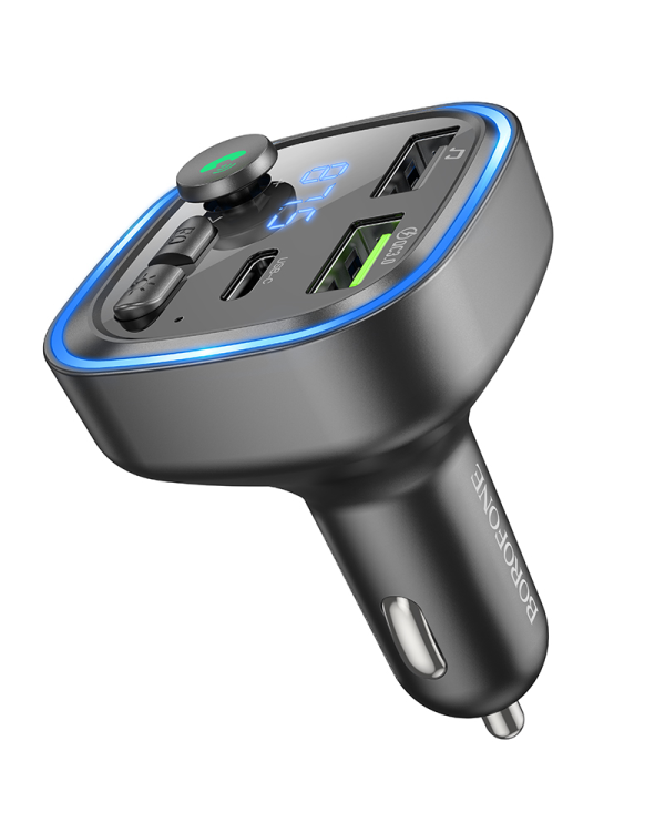 Borofone Трансмиттер FM BC48 Broad MP3, Bluetooth - 2xUSB + Type C - QC 3.0 18W черный (повреждена упаковка)