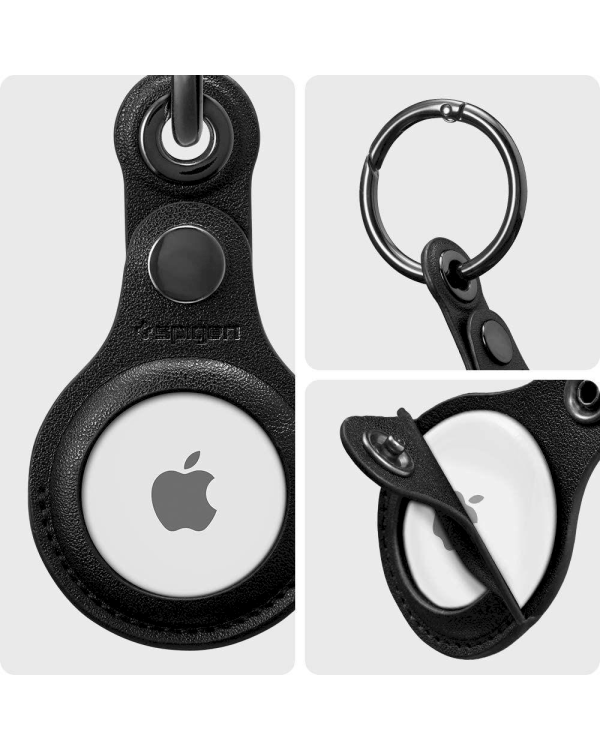 Spigen Valentius кожаный брелок для Apple AirTag с кольцом для ключей черный