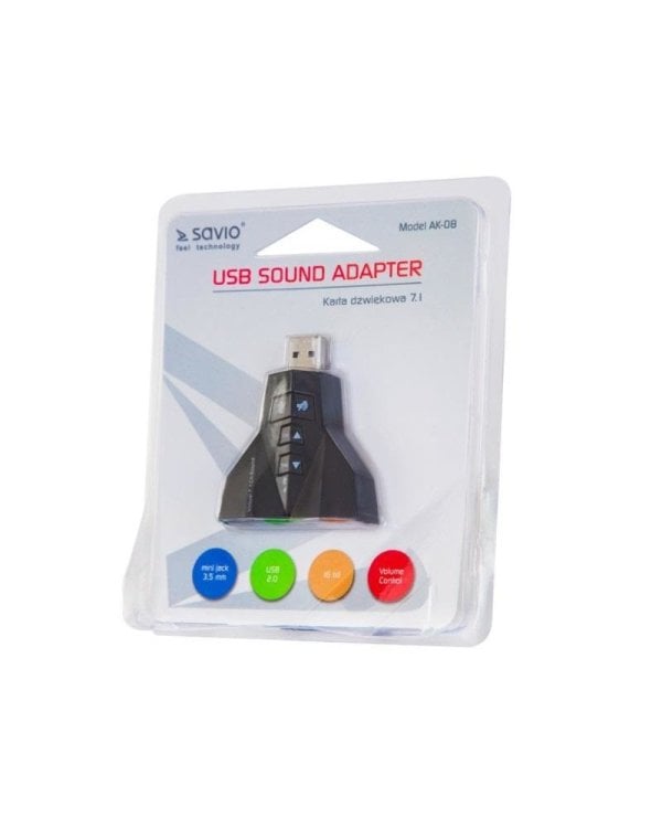 Savio AK-08 Аудио Карта USB | 7.1 | Регулируемая Громкость | Микрофон