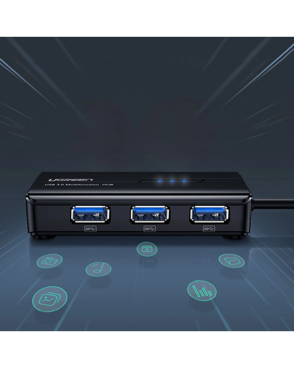 Ugreen 20265 USB-A | RJ45 1000 Mbps HUB 3x USB 3.0 сетевой адаптер - черный