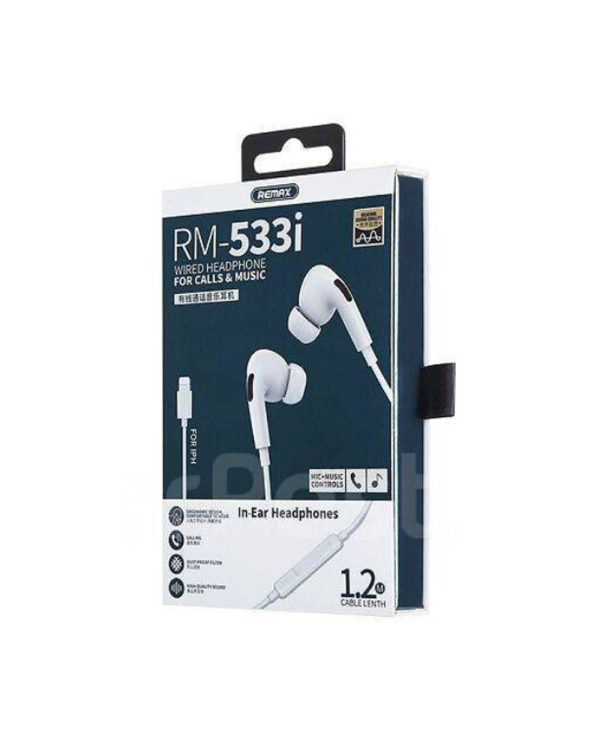 Наушники Remax RM-533i с разъемом Lightning для устройств Apple 1,2 м (белый)