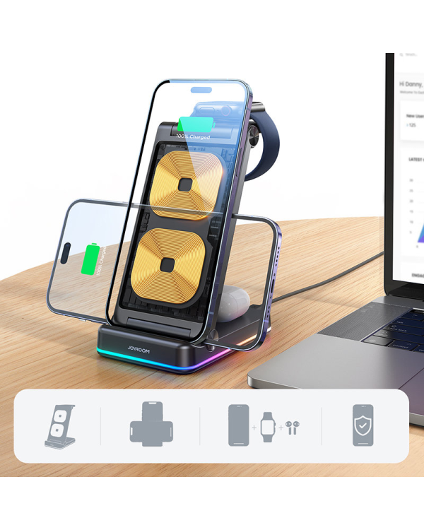 Joyroom JR-WQN01 Индукционное зарядное устройство 3 в 1 для устройств Apple - iPhone | Apple Watch | Airpods | 15 Вт черный