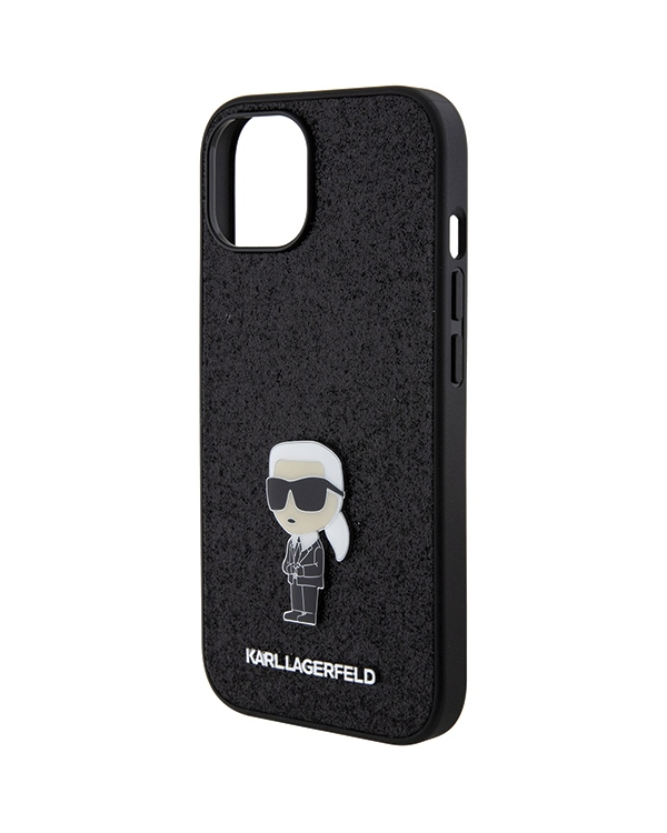 Karl Lagerfeld KLHCP15SGKNPSK iPhone 15 6.1" czarny|black hardcase Fixed Glitter Ikonik Logo Metal Pin