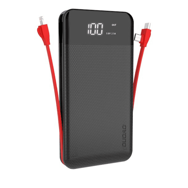Dudao 2x USB power bank 10000mAh 2A built-in cable 3in1 Lightning / USB Type C / micro USB 3A black (K1A black)