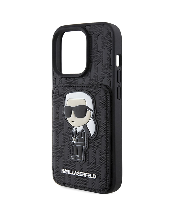 Karl Lagerfeld KLHCP15XSAKKNSCK iPhone 15 Pro Max 6.7" czarny|black hardcase Saffiano Cardslots and Stand Monogram Ikonik Patch