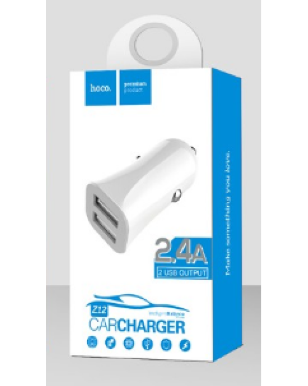 Hoco Premium Elite Z12 Fast Dual USB Универсальный 2.4A 2x USB Быстрое Автомобильное зарядное устройство Белый 