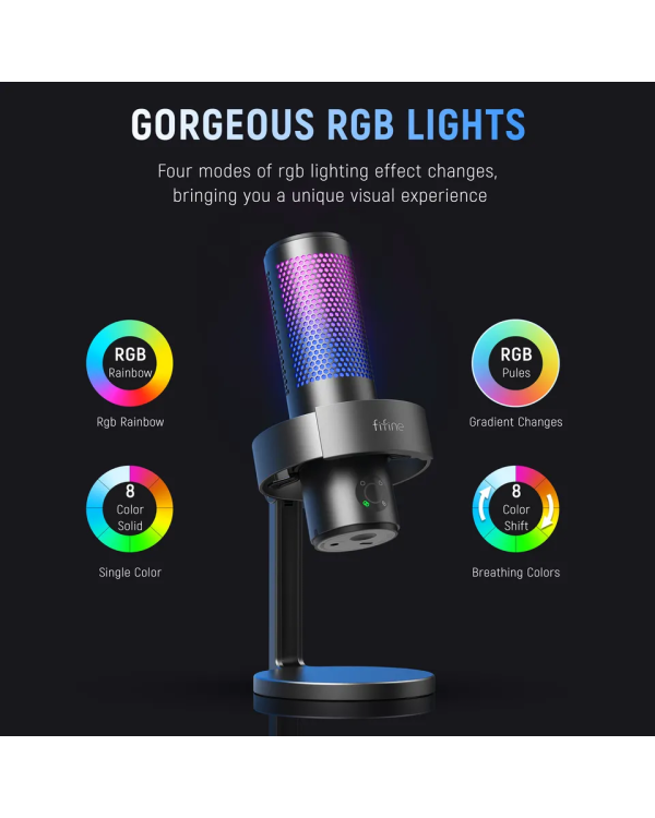 Микрофон Fifine A9 RGB для игр | подкасты | потоки | штатив | черный