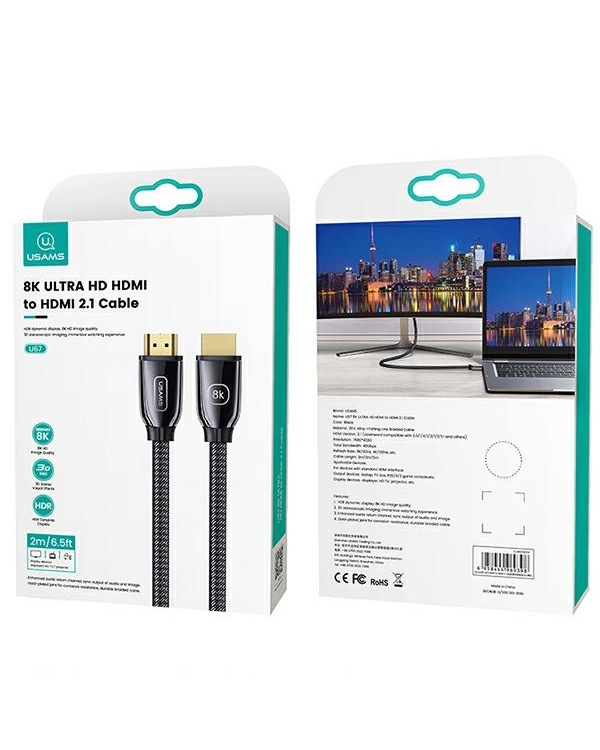 Кабель HDMI USAMS - HDMI 2.1 U67 2m 8K black|black Ultra HD SJ497HD01 (US-SJ497)
