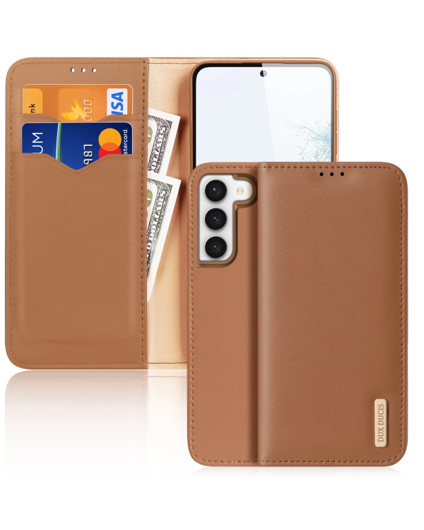 Dux Ducis Hivo case Samsung Galaxy S23+ flip cover wallet stand RFID blocking brown