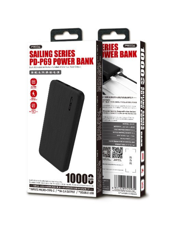 Proda PD-P69 Azeada Power Bank Портативный аккумулятор 10000 mAh / 2.1A Черный