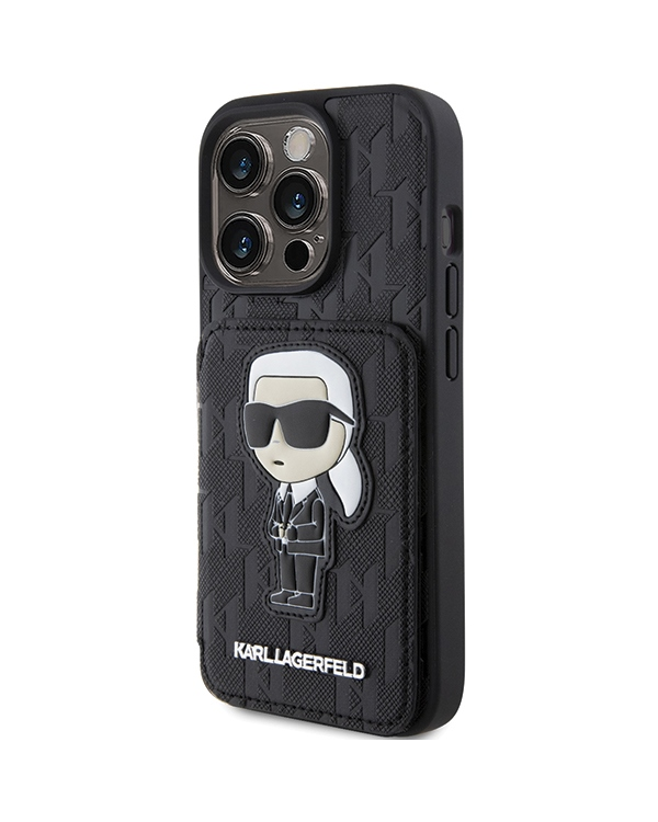 Karl Lagerfeld KLHCP15XSAKKNSCK iPhone 15 Pro Max 6.7" czarny|black hardcase Saffiano Cardslots and Stand Monogram Ikonik Patch