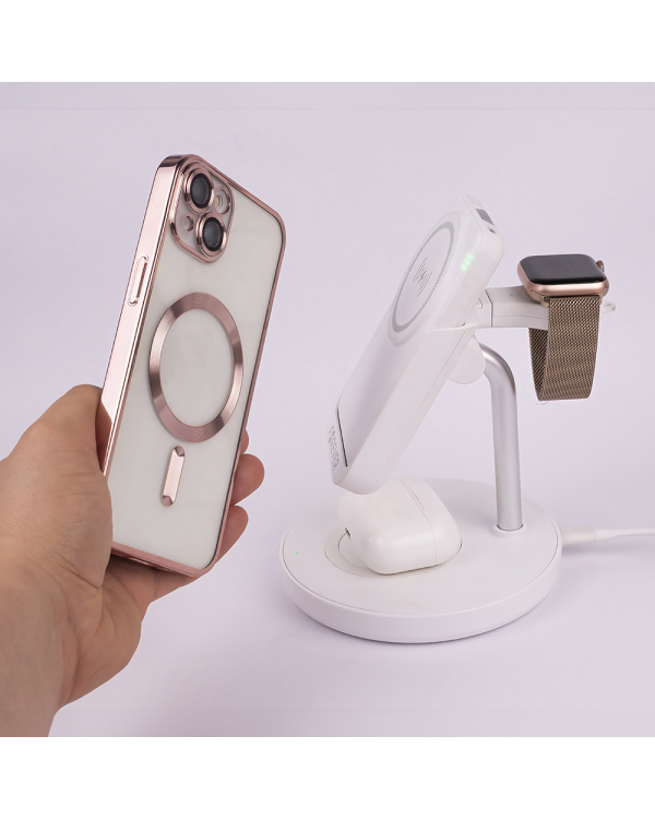 Forever MACS-100 magnetic wireless charging station with power bank white 5in1