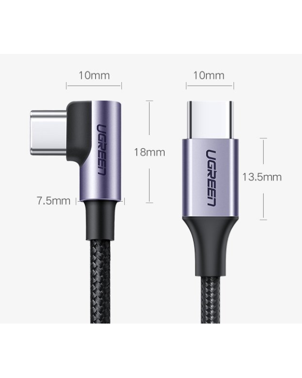 Ugreen angled cable USB Type C - USB Type C Power Delivery 60 W 20 V 3 A 1 m black-gray cable (US255 50123)