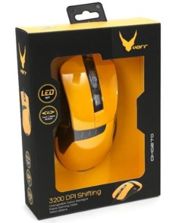 Игровая мышь Varr OM0270 с 6 кнопками / LED / 1200-1600-2400-3200 DPI / USB / желтая
