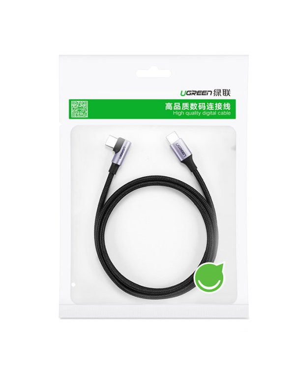 Ugreen angled cable USB Type C - USB Type C Power Delivery 60 W 20 V 3 A 1 m black-gray cable (US255 50123)