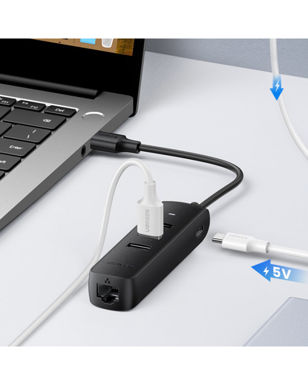 Ugreen adapter USB Type C - Ethernet RJ45 | 3 x USB black adapter (CM416)