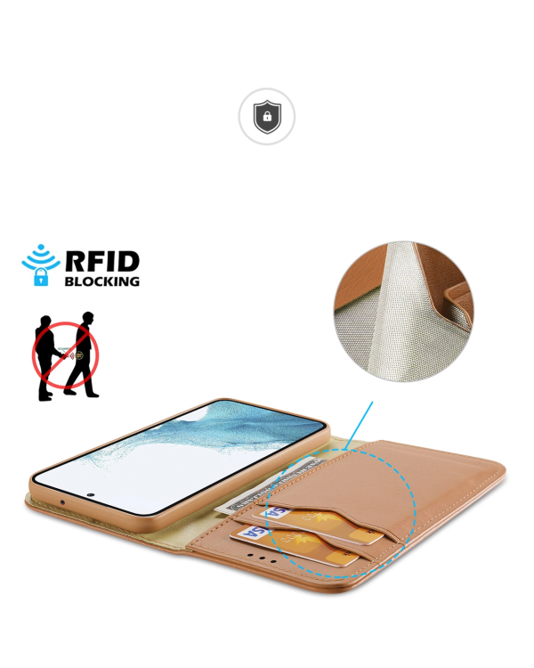 Dux Ducis Hivo case Samsung Galaxy S23+ flip cover wallet stand RFID blocking brown