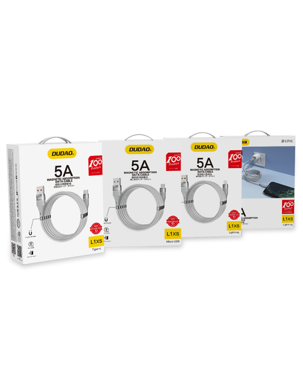 Dudao self-organizing magnetic USB - micro USB cable 5 A 1 m light gray (L1xsM light gray)