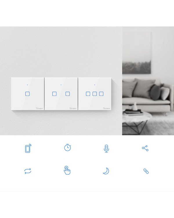 Умный выключатель WiFi + RF 433 Sonoff T3 EU TX (3-канала)