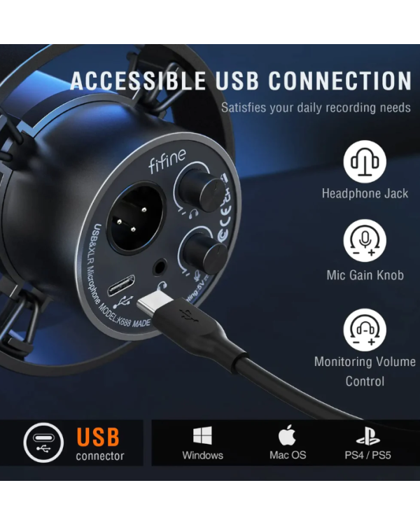 Микрофон Fifine K688 для игр | подкасты | потоки | XLR черный