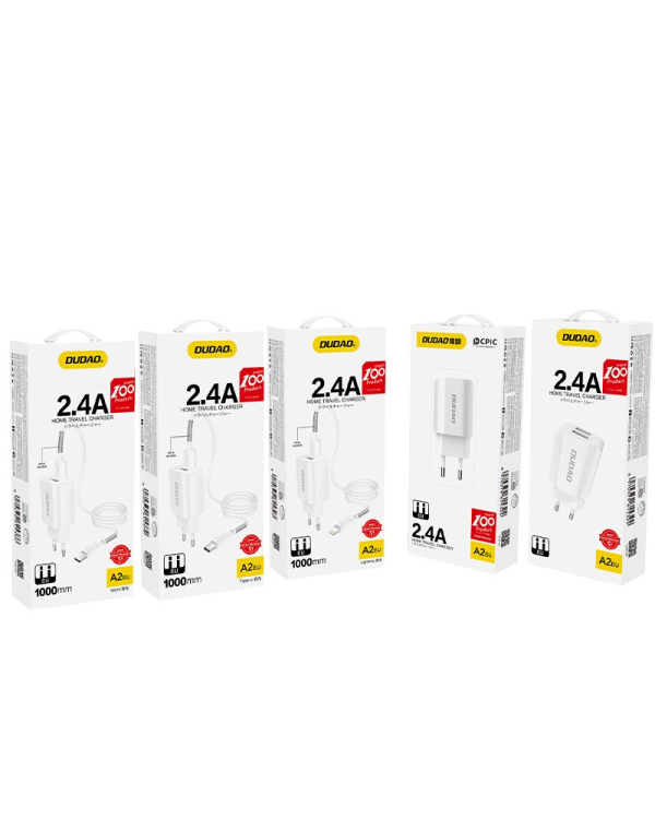 Dudao EU wall charger 2x USB 5V / 2.4A + USB Type C cable white (A2EU + Type-c white)