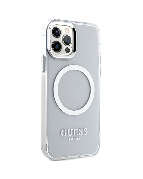 Guess GUHMP12MHTRMS iPhone 12|12 Pro 6.1" |Серебристый жесткий чехол Metal Outline Magsafe