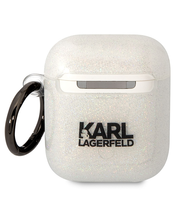 Karl Lagerfeld 3D Logo NFT Karl and Choupette TPU Glitter Case for Airpods 1|2 White