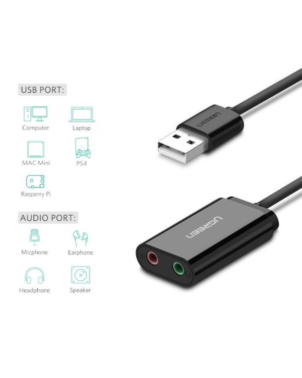 External USB audio card UGREEN 15cm (black)