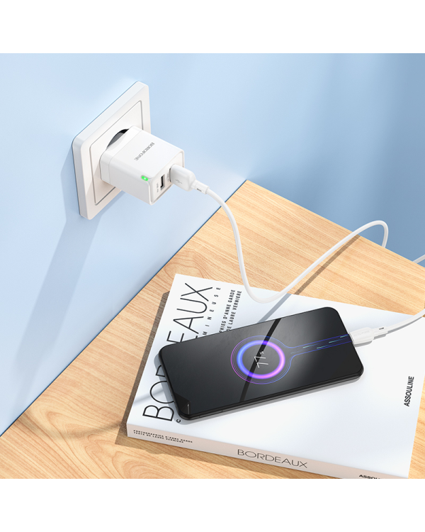 Borofone Wall charger BN15 Strong - 2xUSB - 2,1A with USB to Micro USB cable white