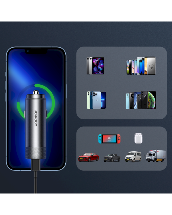 Joyroom car charger 2 x USB 50W with PD, QC, PPS gray (JR-CL13)