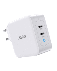 Choetech GaN fast charger 2x USB Type C Power Delivery 3.0 QuickCharge 3.0 AFC 100W EU white (PD6008-EU)