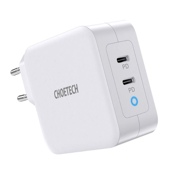 Choetech GaN fast charger 2x USB Type C Power Delivery 3.0 QuickCharge 3.0 AFC 100W EU white (PD6008-EU)