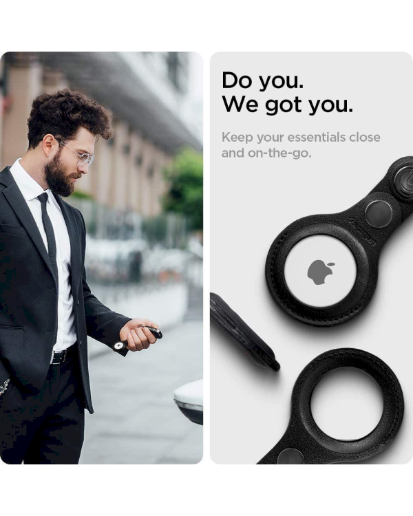 Spigen Valentius кожаный брелок для Apple AirTag с кольцом для ключей черный