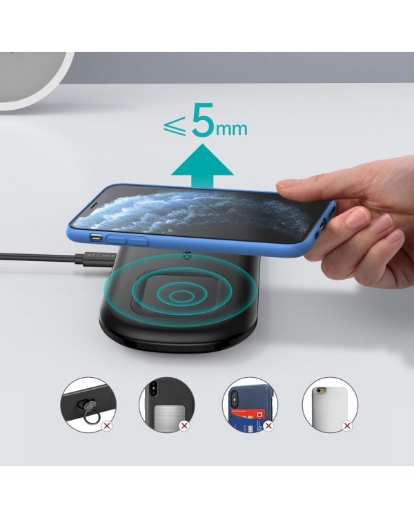 Choetech Qi 15w wireless charger for phone headphones and Samsung Galaxy Watch black (T570-S)